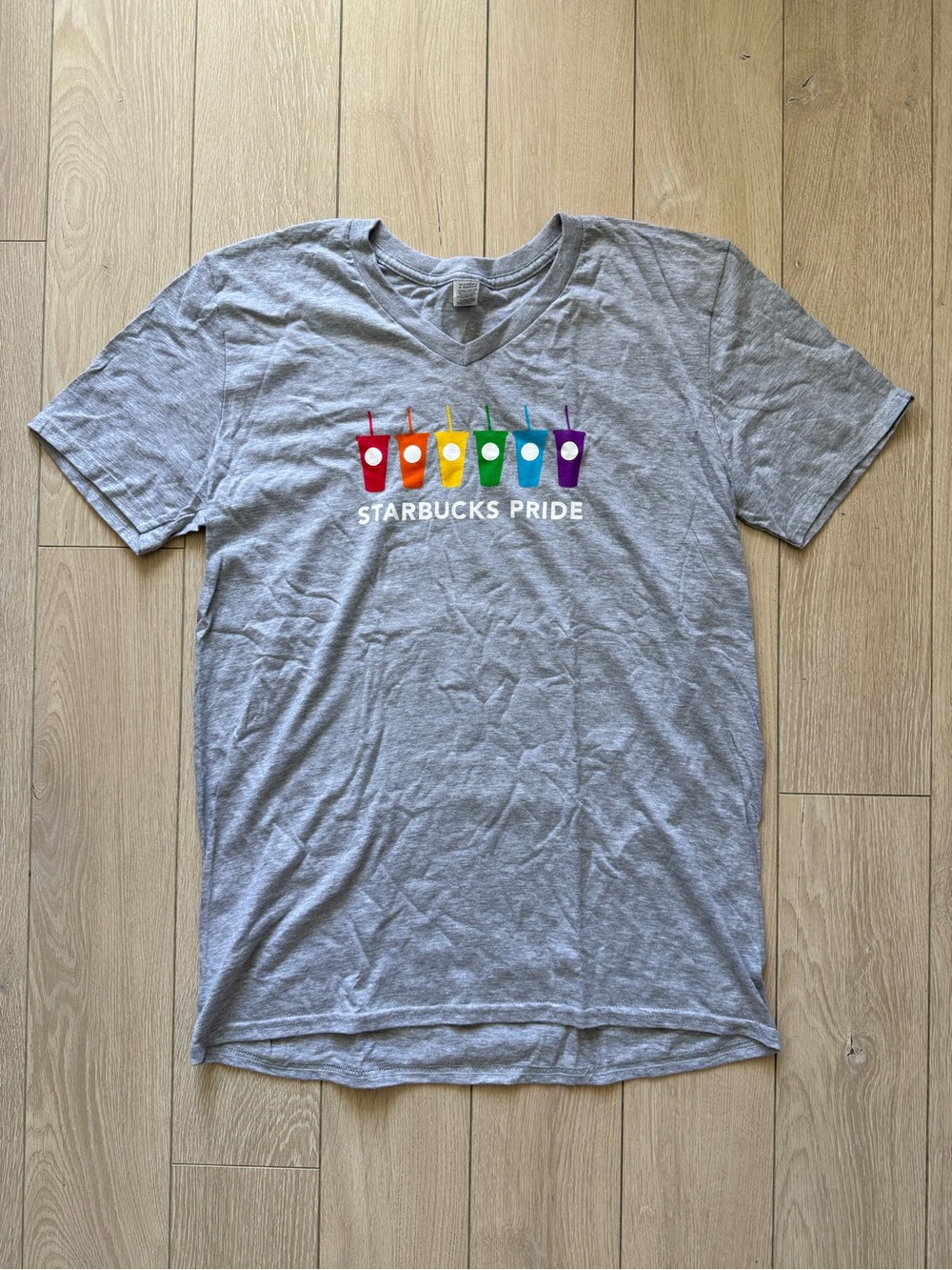 Starbucks Pride Anvil V Neck T Shirt Unisex Size Medium Rainbow
